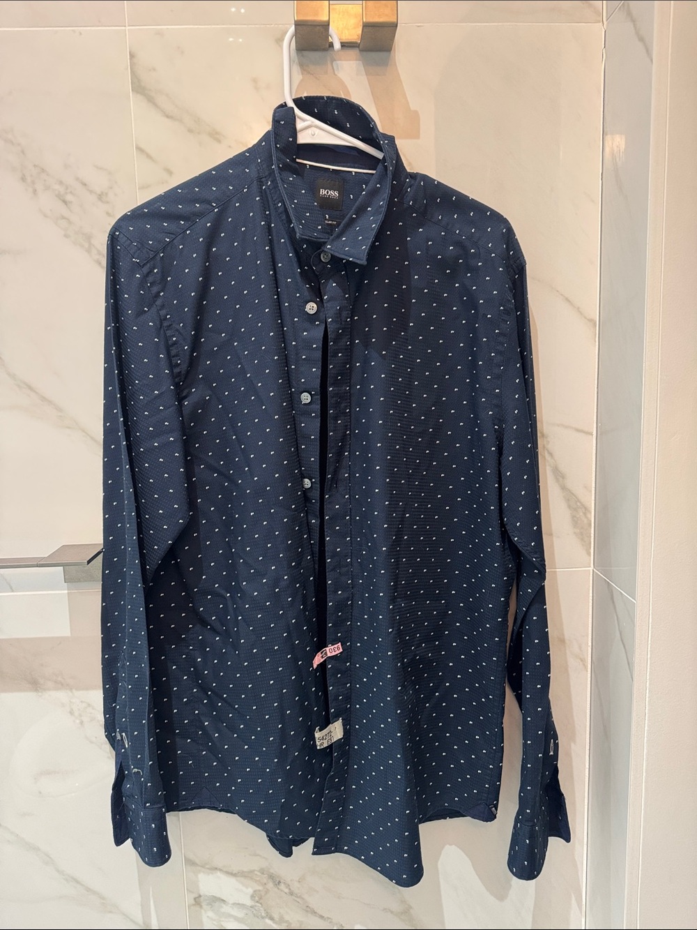 Hugo Boss Men's Navy Dot-Print Long-Sleeve Button-Down Shirt